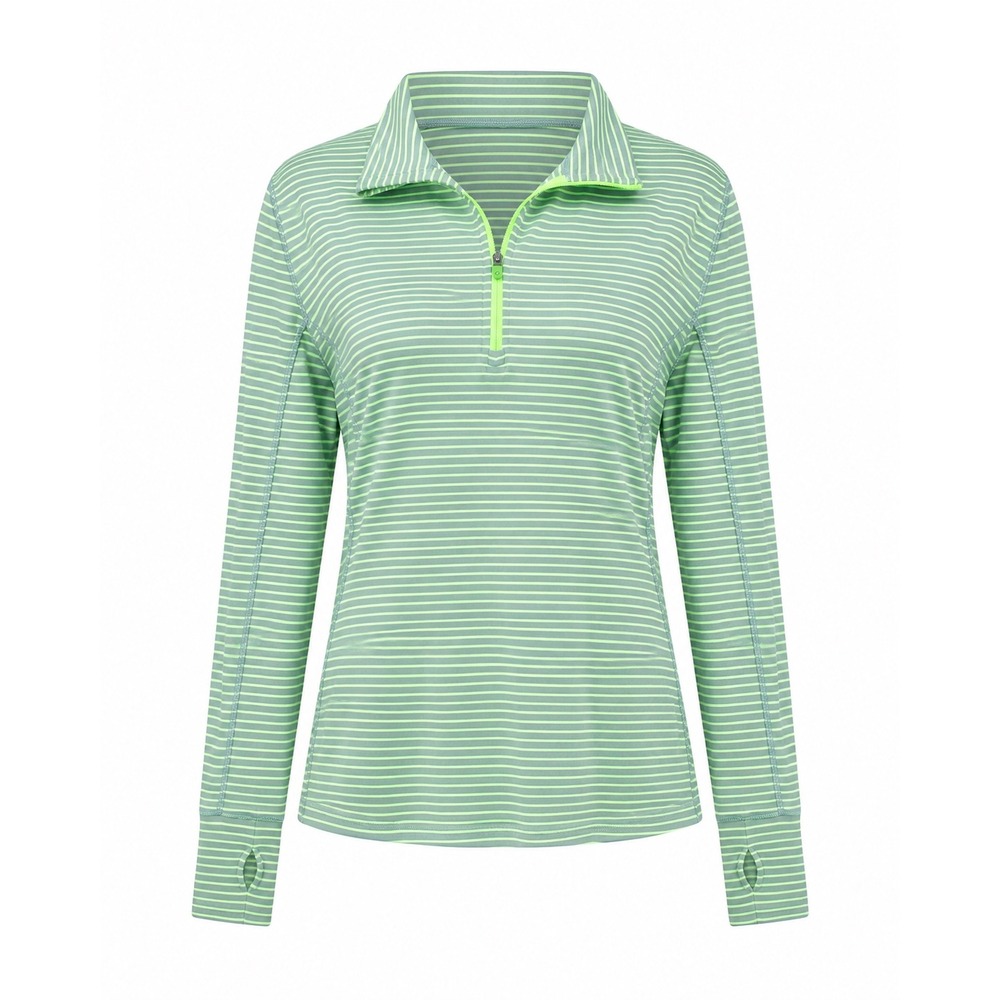GapFit Lime Green Grey‎ Striped Quarter Zip Pullover Large Thumbholes athleisure